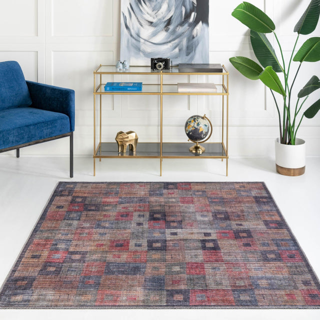 Washable Multicolor 5' 3 x 5' 3 Sisu Square Area Rug Easy to Clean Stain Resistant & Durable Polyester Chenille Distressed Vintage Look Carpet for Sale at Rug Engine