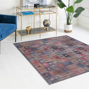 Washable Multicolor 5' 3 x 5' 3 Sisu Square Area Rug Easy to Clean Stain Resistant & Durable Polyester Chenille Distressed Vintage Look Carpet for Sale at Rug Engine