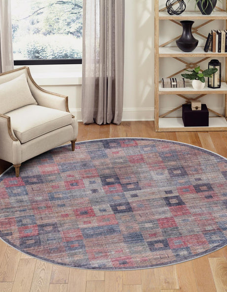 Washable Multicolor 3' 11 x 3' 11 Sisu Round Area Rug Easy to Clean Stain Resistant & Durable Polyester Chenille Distressed Vintage Look Carpet for Sale at Rug Engine