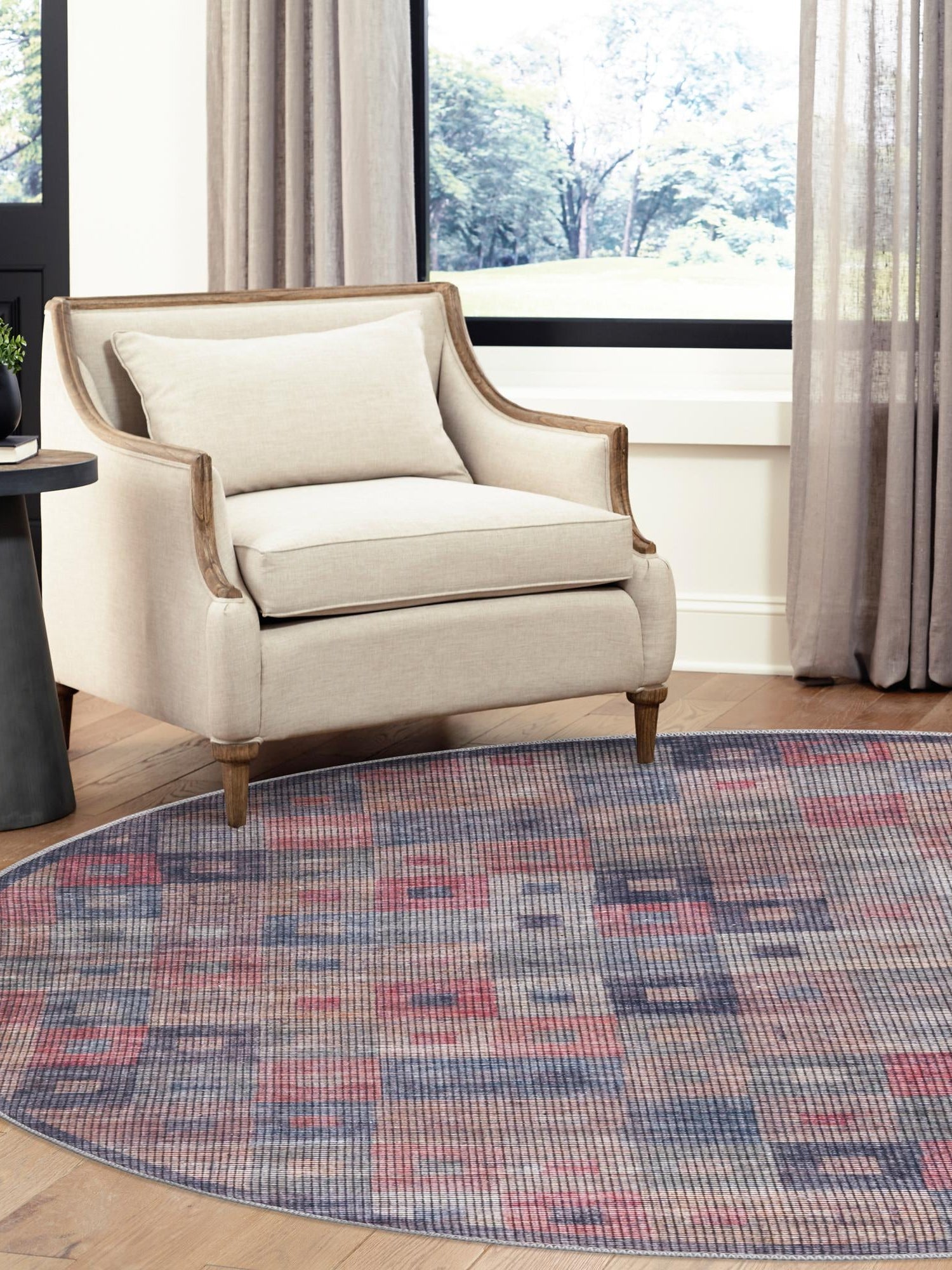 Washable Multicolor 3' 11 x 3' 11 Sisu Round Area Rug Easy to Clean Stain Resistant & Durable Polyester Chenille Distressed Vintage Look Carpet for Sale at Rug Engine