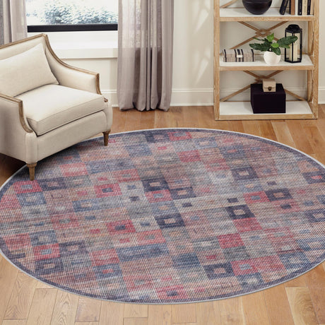 Washable Multicolor 7' 10 x 7' 10 Sisu Round Area Rug Easy to Clean Stain Resistant & Durable Polyester Chenille Distressed Vintage Look Carpet for Sale at Rug Engine