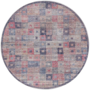 Washable Multicolor 3' 11 x 3' 11 Sisu Round Area Rug Easy to Clean Stain Resistant & Durable Polyester Chenille Distressed Vintage Look Carpet for Sale at Rug Engine