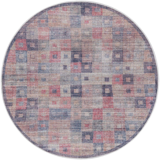 Washable Multicolor 3' 11 x 3' 11 Sisu Round Area Rug Easy to Clean Stain Resistant & Durable Polyester Chenille Distressed Vintage Look Carpet for Sale at Rug Engine