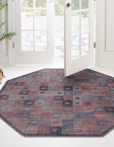 Washable Multicolor 7' 10 x 7' 10 Sisu Octagon Area Rug Easy to Clean Stain Resistant & Durable Polyester Chenille Distressed Vintage Look Carpet for Sale at Rug Engine