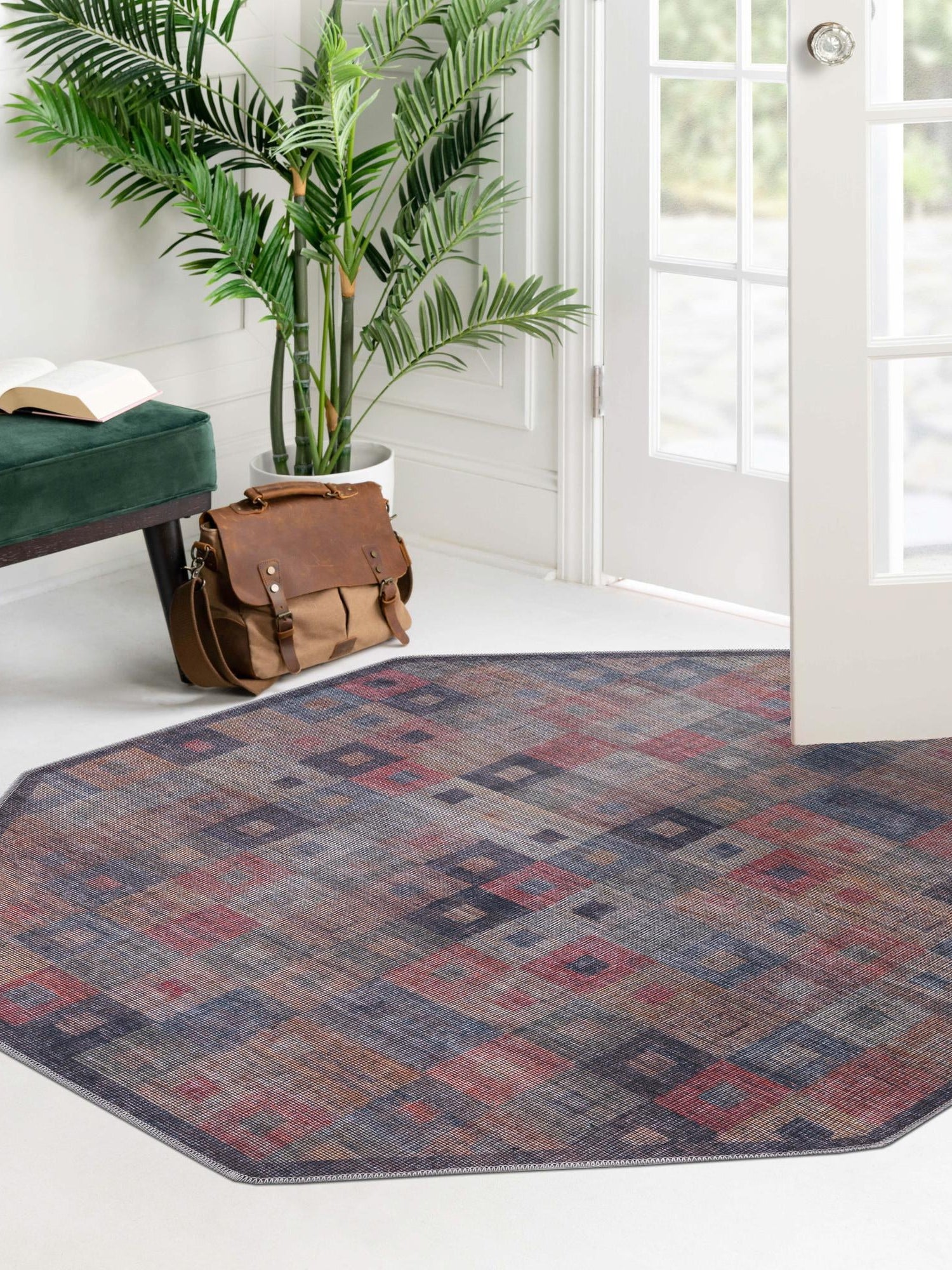 Washable Multicolor 7' 10 x 7' 10 Sisu Octagon Area Rug Easy to Clean Stain Resistant & Durable Polyester Chenille Distressed Vintage Look Carpet for Sale at Rug Engine