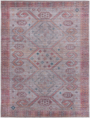 Washable Rust red and Beige 9' 2 x 12' Sisu Rectangle Area Rug Easy to Clean Stain Resistant & Durable Polyester Chenille Distressed Vintage Look Carpet for Sale at Rug Engine