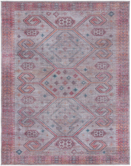 Washable Rust red and Beige 7' 10 x 10' Sisu Rectangle Area Rug Easy to Clean Stain Resistant & Durable Polyester Chenille Distressed Vintage Look Carpet for Sale at Rug Engine
