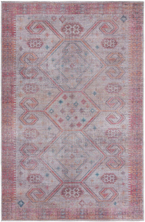 Washable Rust red and Beige 5' 11 x 9' Sisu Rectangle Area Rug Easy to Clean Stain Resistant & Durable Polyester Chenille Distressed Vintage Look Carpet for Sale at Rug Engine