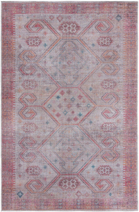 Washable Rust red and Beige 5' 11 x 9' Sisu Rectangle Area Rug Easy to Clean Stain Resistant & Durable Polyester Chenille Distressed Vintage Look Carpet for Sale at Rug Engine