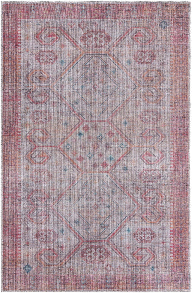 Washable Rust red and Beige 5' 11 x 9' Sisu Rectangle Area Rug Easy to Clean Stain Resistant & Durable Polyester Chenille Distressed Vintage Look Carpet for Sale at Rug Engine