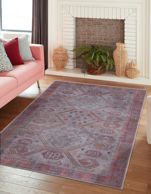 Washable Rust red and Beige 7' 10 x 10' Sisu Rectangle Area Rug Easy to Clean Stain Resistant & Durable Polyester Chenille Distressed Vintage Look Carpet for Sale at Rug Engine