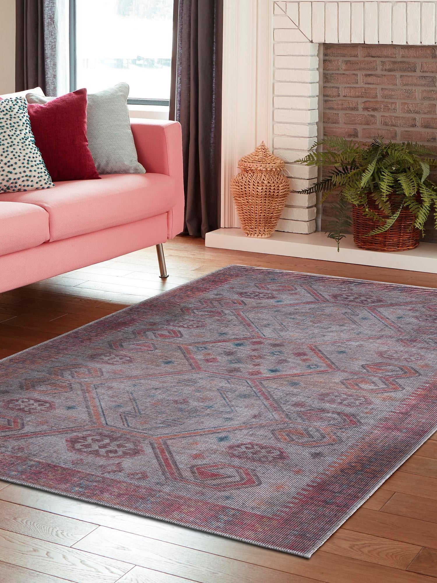 Washable Rust red and Beige 3' 11 x 6' Sisu Rectangle Area Rug Easy to Clean Stain Resistant & Durable Polyester Chenille Distressed Vintage Look Carpet for Sale at Rug Engine