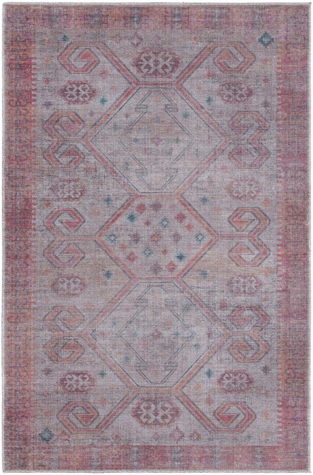 Washable Rust red and Beige 5' 3 x 8' Sisu Rectangle Area Rug Easy to Clean Stain Resistant & Durable Polyester Chenille Distressed Vintage Look Carpet for Sale at Rug Engine
