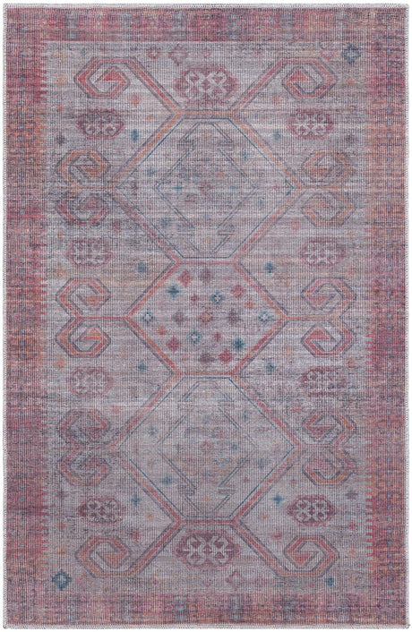 Washable Rust red and Beige 3' 11 x 6' Sisu Rectangle Area Rug Easy to Clean Stain Resistant & Durable Polyester Chenille Distressed Vintage Look Carpet for Sale at Rug Engine