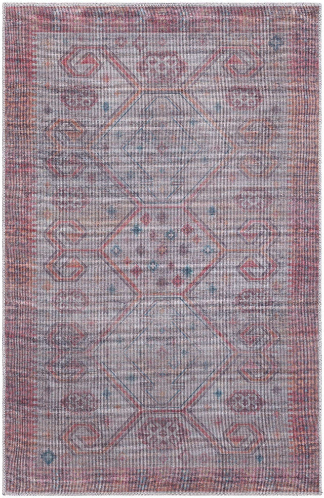 Washable Rust red and Beige 3' 11 x 6' Sisu Rectangle Area Rug Easy to Clean Stain Resistant & Durable Polyester Chenille Distressed Vintage Look Carpet for Sale at Rug Engine
