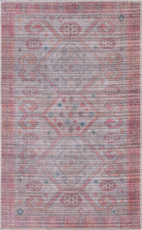 Washable Rust red and Beige 3' 3 x 5' 3 Sisu Rectangle Area Rug Easy to Clean Stain Resistant & Durable Polyester Chenille Distressed Vintage Look Carpet for Sale at Rug Engine