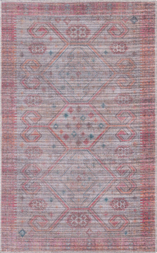 Washable Rust red and Beige 3' 3 x 5' 3 Sisu Rectangle Area Rug Easy to Clean Stain Resistant & Durable Polyester Chenille Distressed Vintage Look Carpet for Sale at Rug Engine