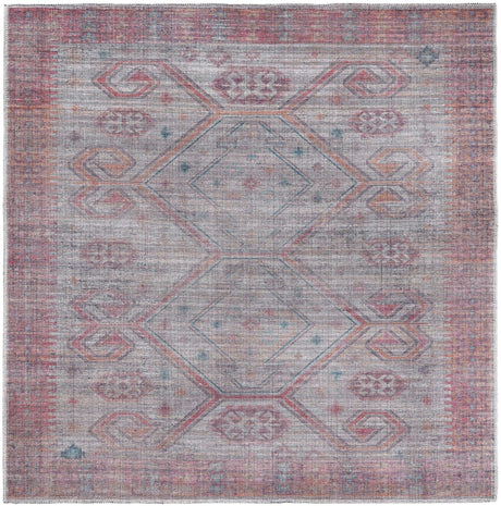 Washable Rust red and Beige 5' 3 x 5' 3 Sisu Square Area Rug Easy to Clean Stain Resistant & Durable Polyester Chenille Distressed Vintage Look Carpet for Sale at Rug Engine