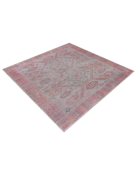 Washable Rust red and Beige 7' 3 x 7' 3 Sisu Square Area Rug Easy to Clean Stain Resistant & Durable Polyester Chenille Distressed Vintage Look Carpet for Sale at Rug Engine