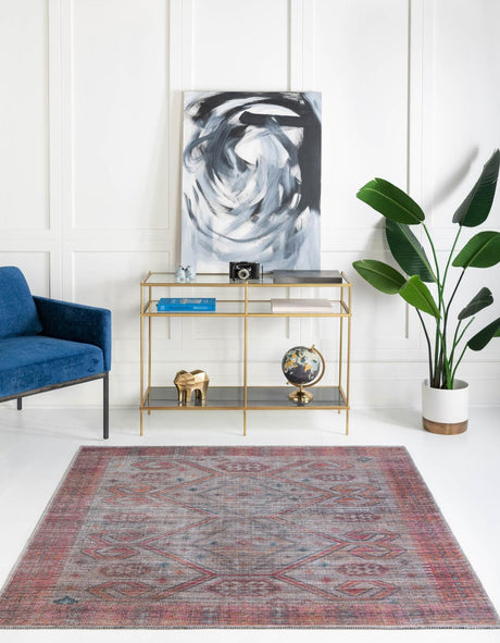 Rust red and Beige 8' x 8' Sisu Washable Square Rug