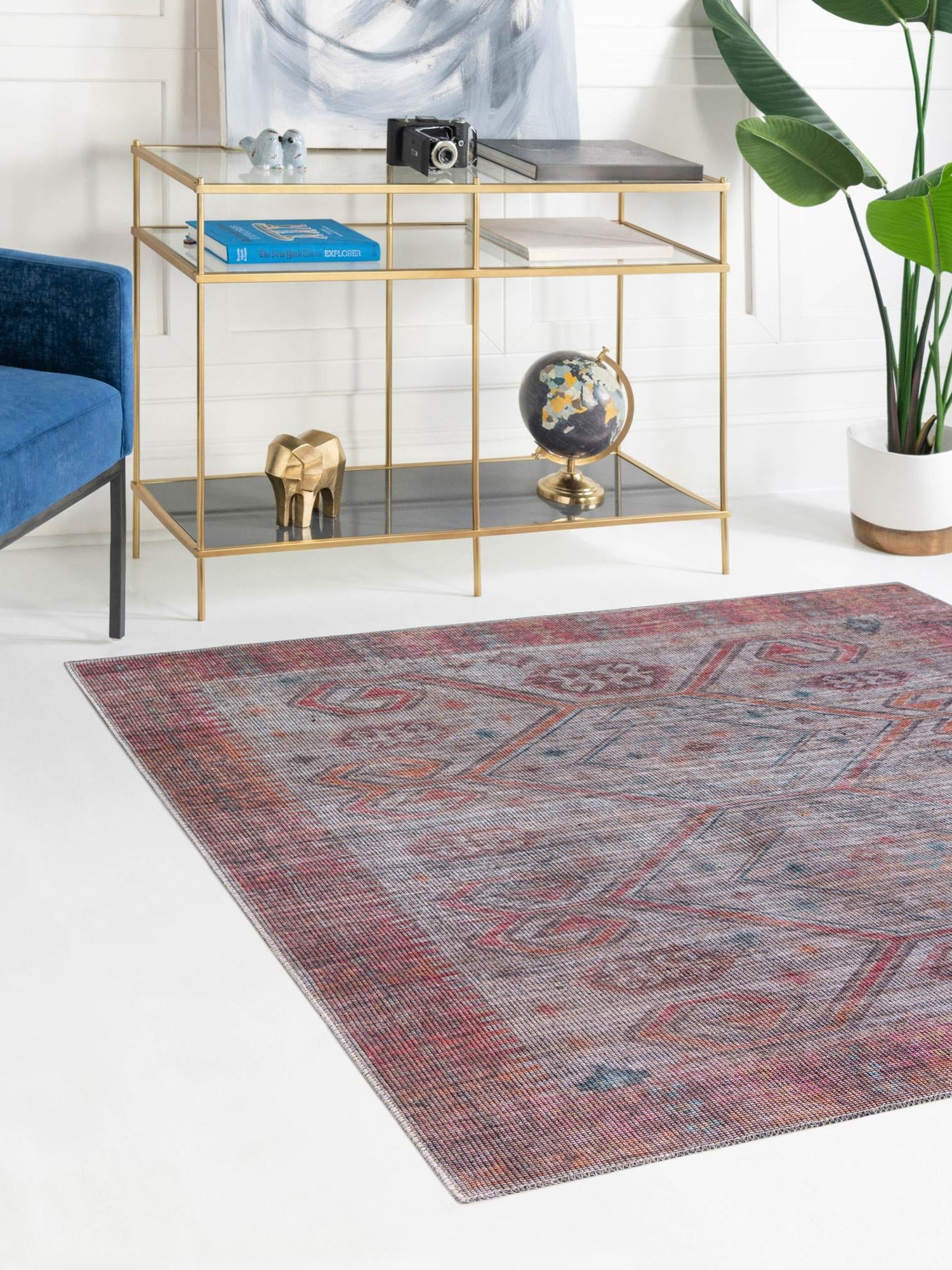 Washable Rust red and Beige 7' 10 x 7' 10 Sisu Square Area Rug Easy to Clean Stain Resistant & Durable Polyester Chenille Distressed Vintage Look Carpet for Sale at Rug Engine