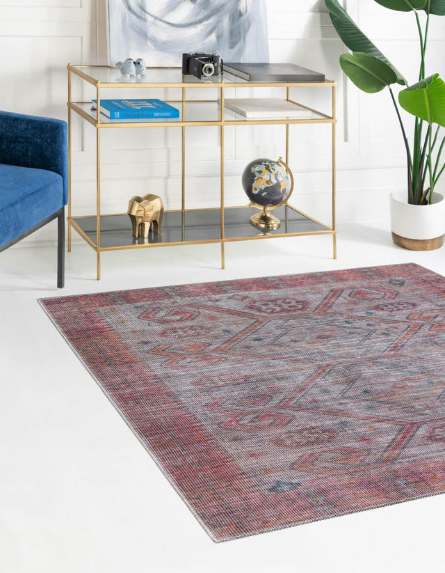 Washable Rust red and Beige 7' 10 x 7' 10 Sisu Square Area Rug Easy to Clean Stain Resistant & Durable Polyester Chenille Distressed Vintage Look Carpet for Sale at Rug Engine