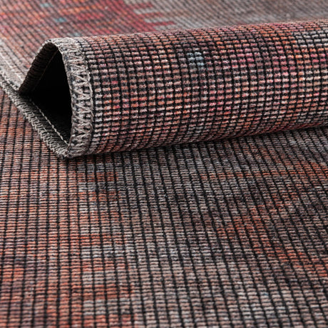 Washable Rust red and Beige 7' 3 x 7' 3 Sisu Square Area Rug Easy to Clean Stain Resistant & Durable Polyester Chenille Distressed Vintage Look Carpet for Sale at Rug Engine