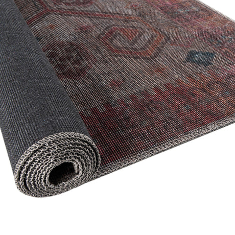 Washable Rust red and Beige 7' 3 x 7' 3 Sisu Square Area Rug Easy to Clean Stain Resistant & Durable Polyester Chenille Distressed Vintage Look Carpet for Sale at Rug Engine