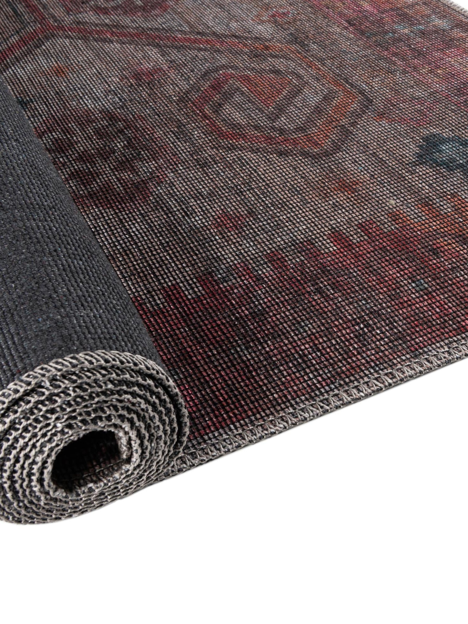 Washable Rust red and Beige 7' 10 x 7' 10 Sisu Square Area Rug Easy to Clean Stain Resistant & Durable Polyester Chenille Distressed Vintage Look Carpet for Sale at Rug Engine