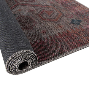 Washable Rust red and Beige 7' 10 x 7' 10 Sisu Square Area Rug Easy to Clean Stain Resistant & Durable Polyester Chenille Distressed Vintage Look Carpet for Sale at Rug Engine
