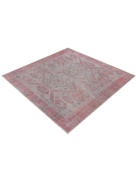 Washable Rust red and Beige 7' 3 x 7' 3 Sisu Square Area Rug Easy to Clean Stain Resistant & Durable Polyester Chenille Distressed Vintage Look Carpet for Sale at Rug Engine
