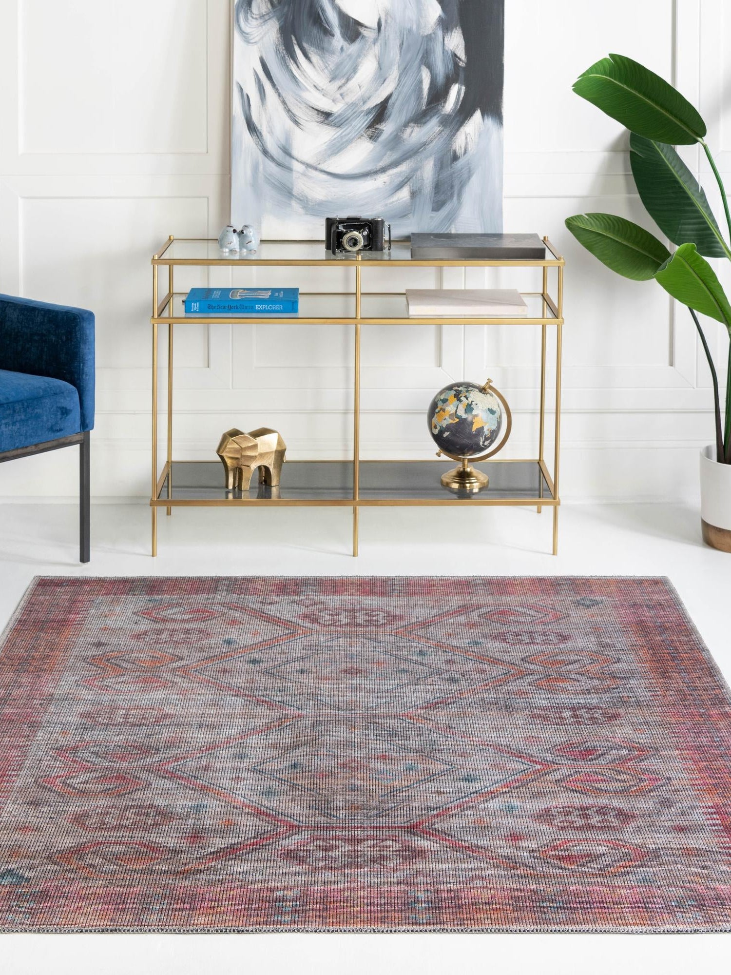 Washable Rust red and Beige 7' 10 x 7' 10 Sisu Square Area Rug Easy to Clean Stain Resistant & Durable Polyester Chenille Distressed Vintage Look Carpet for Sale at Rug Engine