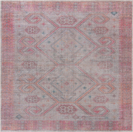 Rust red and Beige 7' 3 x 7' 3 Sisu Washable Square Rug