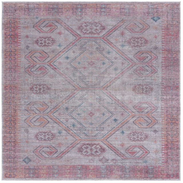 Washable Rust red and Beige 7' 10 x 7' 10 Sisu Square Area Rug Easy to Clean Stain Resistant & Durable Polyester Chenille Distressed Vintage Look Carpet for Sale at Rug Engine