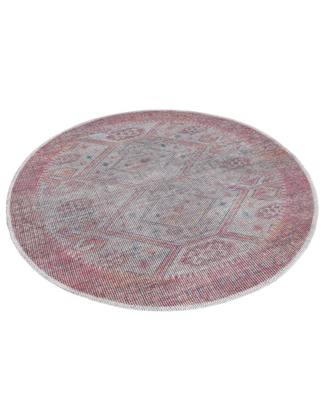 Washable Rust red and Beige 3' 3 x 3' 3 Sisu Round Area Rug Easy to Clean Stain Resistant & Durable Polyester Chenille Distressed Vintage Look Carpet for Sale at Rug Engine