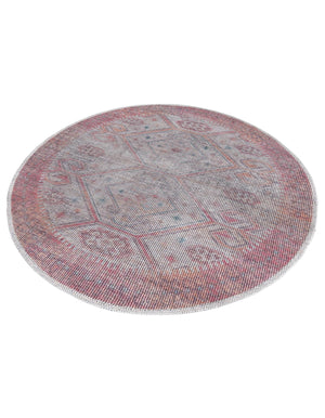 Washable Rust red and Beige 3' 3 x 3' 3 Sisu Round Area Rug Easy to Clean Stain Resistant & Durable Polyester Chenille Distressed Vintage Look Carpet for Sale at Rug Engine
