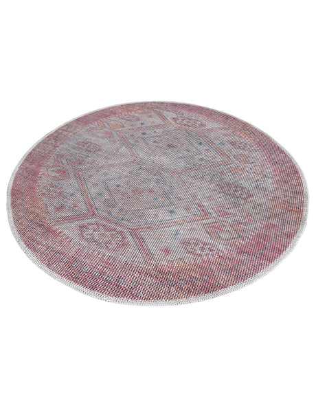 Washable Rust red and Beige 3' 3 x 3' 3 Sisu Round Area Rug Easy to Clean Stain Resistant & Durable Polyester Chenille Distressed Vintage Look Carpet for Sale at Rug Engine