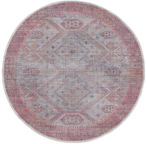 Washable Rust red and Beige 3' 3 x 3' 3 Sisu Round Area Rug Easy to Clean Stain Resistant & Durable Polyester Chenille Distressed Vintage Look Carpet for Sale at Rug Engine