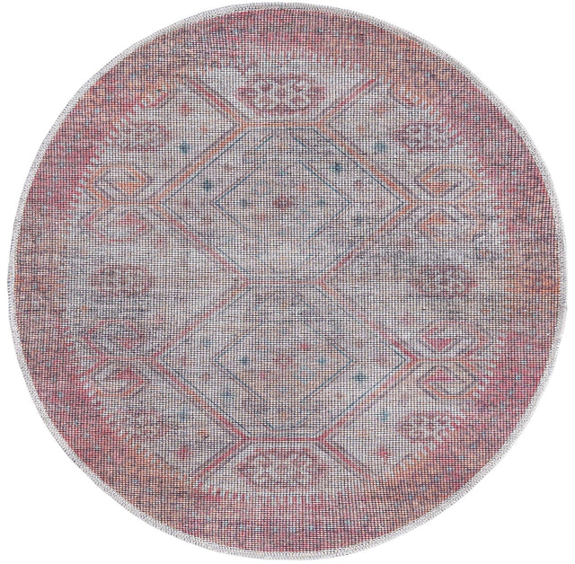 Washable Rust red and Beige 3' 3 x 3' 3 Sisu Round Area Rug Easy to Clean Stain Resistant & Durable Polyester Chenille Distressed Vintage Look Carpet for Sale at Rug Engine
