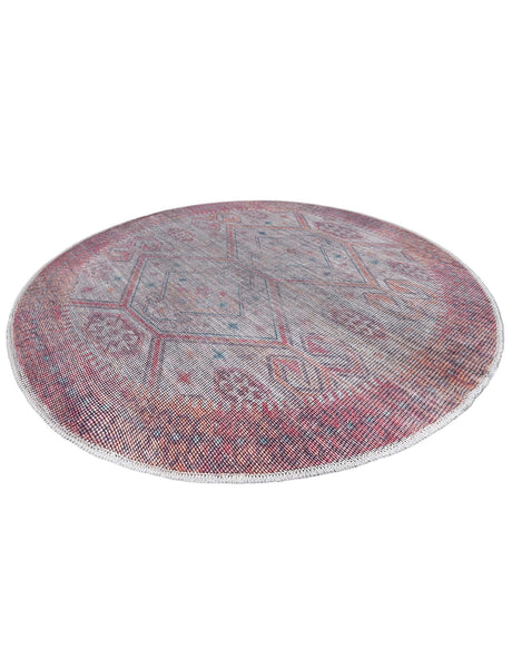 Washable Rust red and Beige 3' 11 x 3' 11 Sisu Round Area Rug Easy to Clean Stain Resistant & Durable Polyester Chenille Distressed Vintage Look Carpet for Sale at Rug Engine