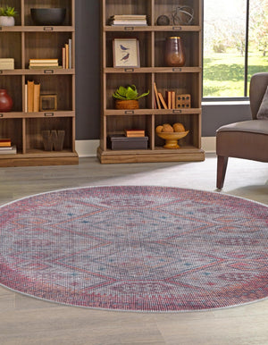 Washable Rust red and Beige 3' 3 x 3' 3 Sisu Round Area Rug Easy to Clean Stain Resistant & Durable Polyester Chenille Distressed Vintage Look Carpet for Sale at Rug Engine
