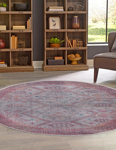 Washable Rust red and Beige 3' 11 x 3' 11 Sisu Round Area Rug Easy to Clean Stain Resistant & Durable Polyester Chenille Distressed Vintage Look Carpet for Sale at Rug Engine