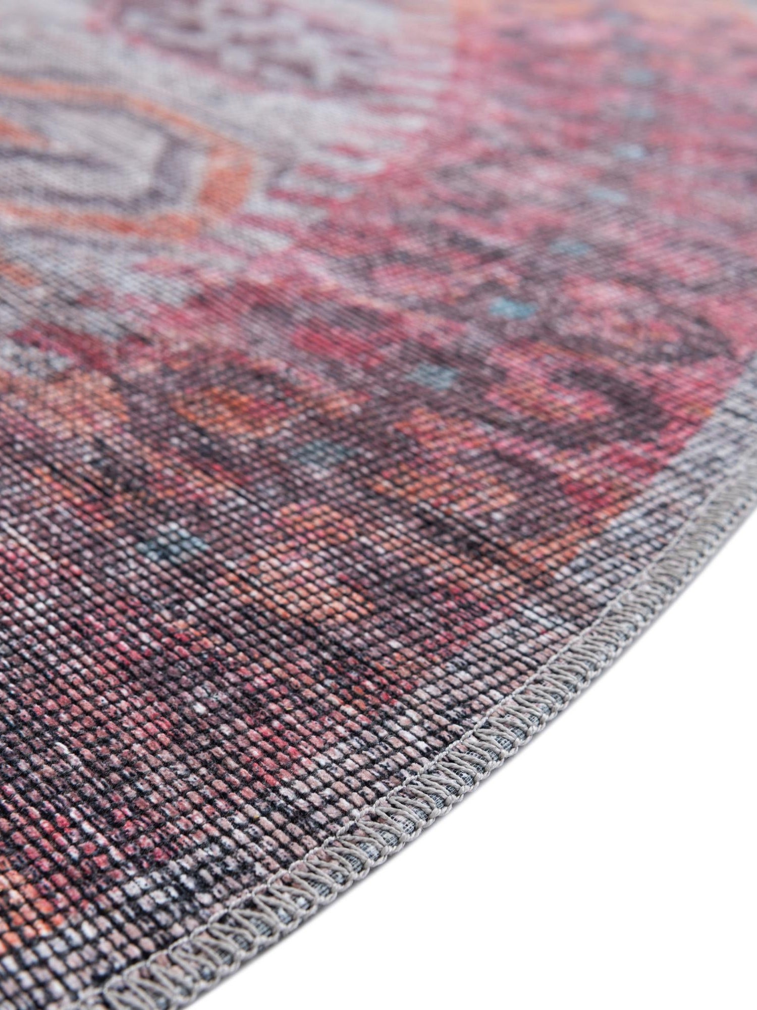 Washable Rust red and Beige 3' 11 x 3' 11 Sisu Round Area Rug Easy to Clean Stain Resistant & Durable Polyester Chenille Distressed Vintage Look Carpet for Sale at Rug Engine