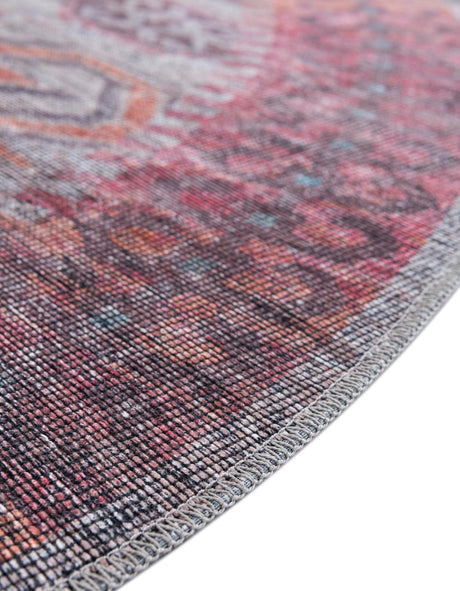 Washable Rust red and Beige 7' 10 x 7' 10 Sisu Round Area Rug Easy to Clean Stain Resistant & Durable Polyester Chenille Distressed Vintage Look Carpet for Sale at Rug Engine