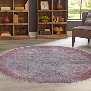 Rust red and Beige 8' x 8' Sisu Washable Round Rug