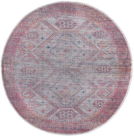 Rust red and Beige 4' x 4' Sisu Washable Round Rug
