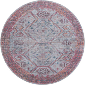 Rust red and Beige 8' x 8' Sisu Washable Round Rug