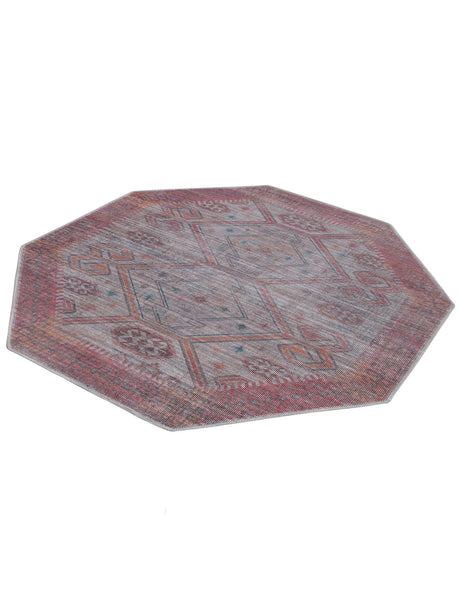 Washable Rust red and Beige 5' 3 x 5' 3 Sisu Octagon Area Rug Easy to Clean Stain Resistant & Durable Polyester Chenille Distressed Vintage Look Carpet for Sale at Rug Engine