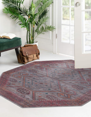 Washable Rust red and Beige 5' 3 x 5' 3 Sisu Octagon Area Rug Easy to Clean Stain Resistant & Durable Polyester Chenille Distressed Vintage Look Carpet for Sale at Rug Engine