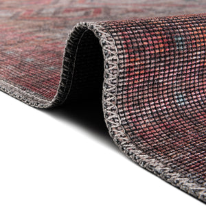 Washable Rust red and Beige 5' 3 x 5' 3 Sisu Octagon Area Rug Easy to Clean Stain Resistant & Durable Polyester Chenille Distressed Vintage Look Carpet for Sale at Rug Engine